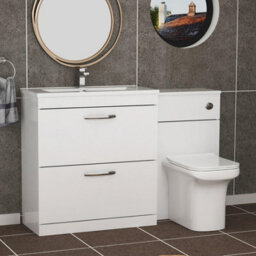 Royal Bathrooms Turin 1300mm Gloss White 2-Drawers Minimalist Basin With Crosby Back To Wall Toilet Pack