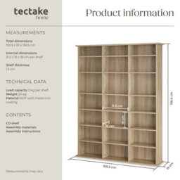 Tectake Shelves Stevie - 21 Compartments, Height-Adjustable, Removable Shelves  - Wood Light, Oak Sonoma - thumbnail 6