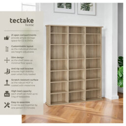 Tectake Shelves Stevie - 21 Compartments, Height-Adjustable, Removable Shelves  - Wood Light, Oak Sonoma - thumbnail 2