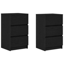 Berkfield Bedside Cabinets With 3 Drawers 2 Pcs Black 39X35X65 Cm - thumbnail 2