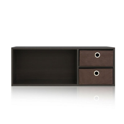 Walplus Furinno Wall-Mounted Storage Or Desk Hutch With 2 Bin Drawers, Espresso/brown - image 1