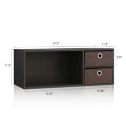 Walplus Furinno Wall-Mounted Storage Or Desk Hutch With 2 Bin Drawers, Espresso/brown - thumbnail 2