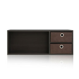 Walplus Furinno Wall-Mounted Storage Or Desk Hutch With 2 Bin Drawers, Espresso/brown - thumbnail 1