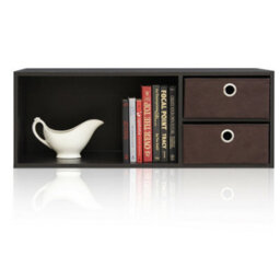 Walplus Furinno Wall-Mounted Storage Or Desk Hutch With 2 Bin Drawers, Espresso/brown - thumbnail 3