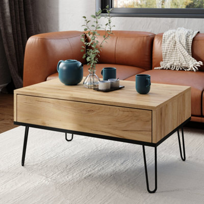 Heze Furniture Hairpin S-90 Modern Lift Top Coffee Table - Gold Craft Oak & Black - image 1