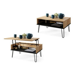 Heze Furniture Hairpin S-90 Modern Lift Top Coffee Table - Gold Craft Oak & Black - thumbnail 8