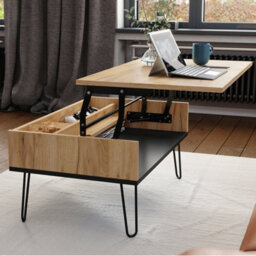 Heze Furniture Hairpin S-90 Modern Lift Top Coffee Table - Gold Craft Oak & Black - thumbnail 4