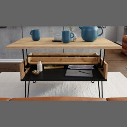 Heze Furniture Hairpin S-90 Modern Lift Top Coffee Table - Gold Craft Oak & Black - thumbnail 5