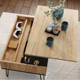 Heze Furniture Hairpin S-90 Modern Lift Top Coffee Table - Gold Craft Oak & Black - thumbnail 3