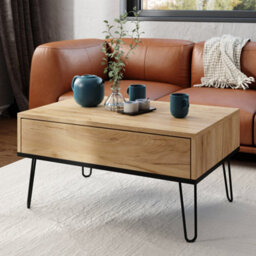 Heze Furniture Hairpin S-90 Modern Lift Top Coffee Table - Gold Craft Oak & Black