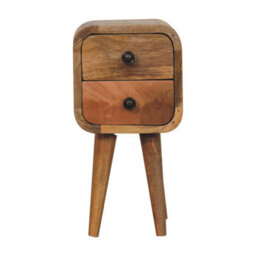 Artisan Furniture Solid Wood Extra Mini Curved Oak-Ish Bedside, 2 Drawers, Beige - thumbnail 2