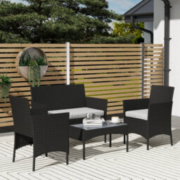 Outsunny 4 Piece Rattan Garden Furniture Sofa Set With Cushions, Black