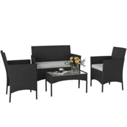 Outsunny 4 Piece Rattan Garden Furniture Sofa Set With Cushions, Black - thumbnail 2