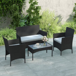 Outsunny 4 Piece Rattan Garden Furniture Sofa Set With Cushions, Black - thumbnail 8