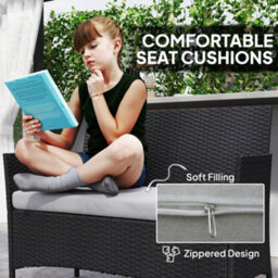 Outsunny 4 Piece Rattan Garden Furniture Sofa Set With Cushions, Black - thumbnail 6