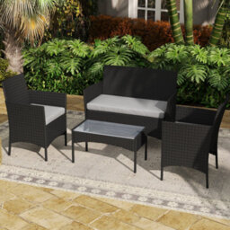 Outsunny 4 Piece Rattan Garden Furniture Sofa Set With Cushions, Black - thumbnail 9