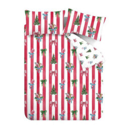 Catherine Lansfield Christmas Stripe Reversible Duvet Cover Set With Pillowcases Red - thumbnail 5