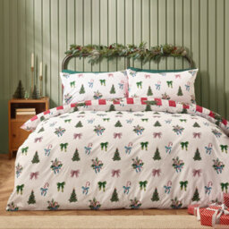 Catherine Lansfield Christmas Stripe Reversible Duvet Cover Set With Pillowcases Red - thumbnail 2