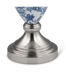 Lighting Supermarket Malham Small Ceramic Table Lamp With Ivory Pleated Shade - Modern White, Blue & Silver - thumbnail 4