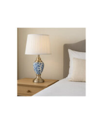 Lighting Supermarket Malham Small Ceramic Table Lamp With Ivory Pleated Shade - Modern White, Blue & Silver - thumbnail 7
