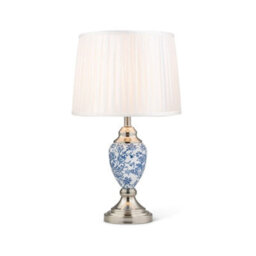 Lighting Supermarket Malham Small Ceramic Table Lamp With Ivory Pleated Shade - Modern White, Blue & Silver - thumbnail 2