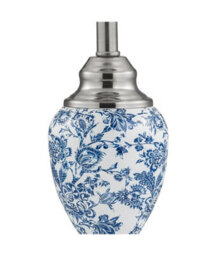 Lighting Supermarket Malham Small Ceramic Table Lamp With Ivory Pleated Shade - Modern White, Blue & Silver - thumbnail 3