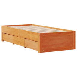 Berkfield Bed Frame Without Mattress With Drawers Wax Brown 100X200 Cm Solid Wood Pine - thumbnail 3
