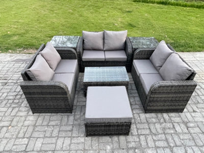 Fimous Outdoor Garden Furniture Sets 7 Seater Wicker Rattan Furniture Sofa Sets With Coffee Table Love Sofa 2 Side Tables - image 1