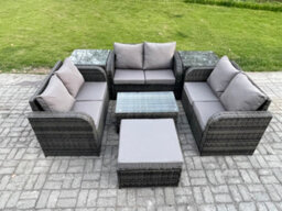 Fimous Outdoor Garden Furniture Sets 7 Seater Wicker Rattan Furniture Sofa Sets With Coffee Table Love Sofa 2 Side Tables - thumbnail 1