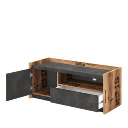 Arte Practical Fargo Tv Cabinet With Drawer And Open Compartment In Raw Steel & Canyon Alpine Spruce (W1100mm X H460mm X D420mm) - thumbnail 3