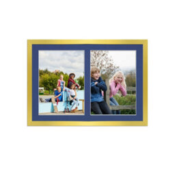 AK Frames 20X14 Gold Sleek Multi Photo Frame With Blue Mount - Holds 2 Apertures (2X) A4 Photos