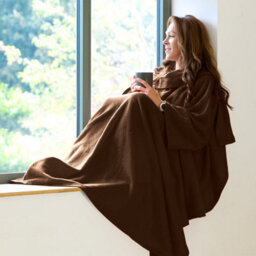 Snug Rug Cosy Sleeved Fleece Blanket With Sleeves And A Handy Pouch Pocket - Chocolate Brown Gh-Sca6 - thumbnail 1