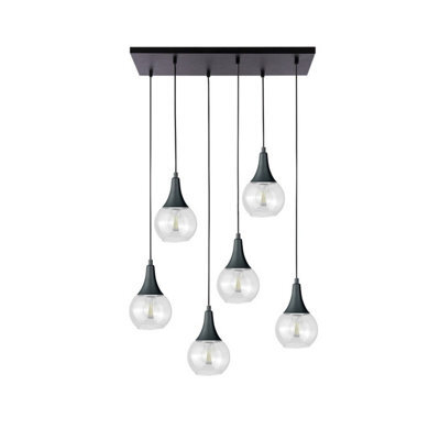 Luminosa Lighting Luminosa Lacrima Cluster Pendant Ceiling Light Black Transparent Glass Shade 6X E27 - image 1