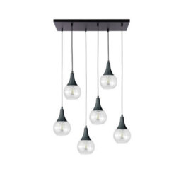 Luminosa Lighting Luminosa Lacrima Cluster Pendant Ceiling Light Black Transparent Glass Shade 6X E27 - thumbnail 1