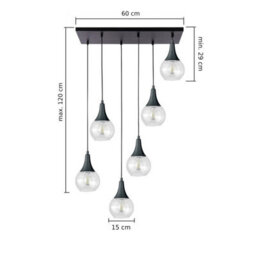 Luminosa Lighting Luminosa Lacrima Cluster Pendant Ceiling Light Black Transparent Glass Shade 6X E27 - thumbnail 2