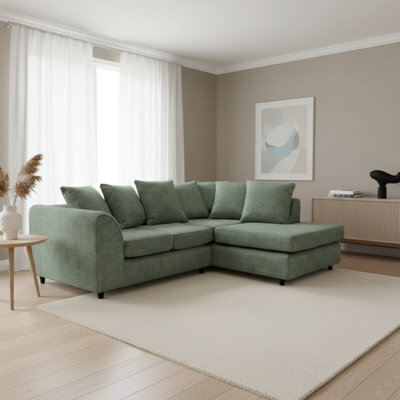 Abakus Direct Jumbo Chenille Corner Sofa In Rifle Green Right Facing With Plush Chaise Extension - image 1