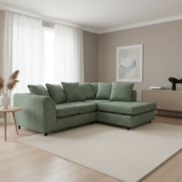 Abakus Direct Jumbo Chenille Corner Sofa In Rifle Green Right Facing With Plush Chaise Extension - thumbnail 1