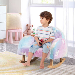 Gainoom Upholstered Kids Rocking Chair Comfy Armchair Sofa W/ Luminous Effect - thumbnail 6
