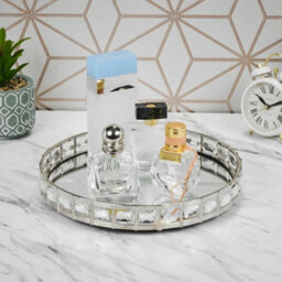 Urbn-Living Urbnliving 25Cm Round Silver Mirror Tray Candle Centrepiece Decorative Xmas Gift - thumbnail 3