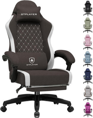 Luckracer Fabric Gaming Chair With Footrest, Ergonomic Computer Desk Chair With Pocket Spring Cushion Home Office Chair, Brown - image 1