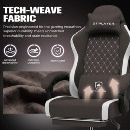 Luckracer Fabric Gaming Chair With Footrest, Ergonomic Computer Desk Chair With Pocket Spring Cushion Home Office Chair, Brown - thumbnail 8