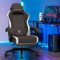 Luckracer Fabric Gaming Chair With Footrest, Ergonomic Computer Desk Chair With Pocket Spring Cushion Home Office Chair, Brown - thumbnail 2