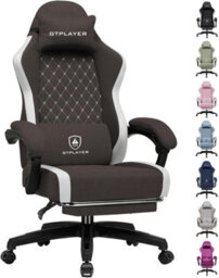 Luckracer Fabric Gaming Chair With Footrest, Ergonomic Computer Desk Chair With Pocket Spring Cushion Home Office Chair, Brown