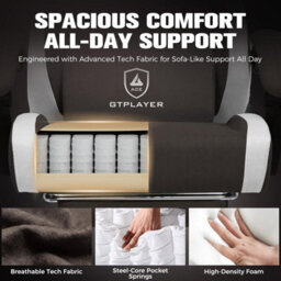 Luckracer Fabric Gaming Chair With Footrest, Ergonomic Computer Desk Chair With Pocket Spring Cushion Home Office Chair, Brown - thumbnail 5