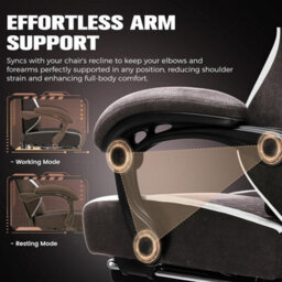 Luckracer Fabric Gaming Chair With Footrest, Ergonomic Computer Desk Chair With Pocket Spring Cushion Home Office Chair, Brown - thumbnail 7
