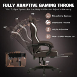 Luckracer Fabric Gaming Chair With Footrest, Ergonomic Computer Desk Chair With Pocket Spring Cushion Home Office Chair, Brown - thumbnail 4