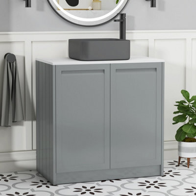 Royal Bathrooms Royal Bathroom Elmore 800mm Matt Pebble Grey Freestanding Countertop Bathroom Vanity Unit 2 Door With Art Square Basin - image 1