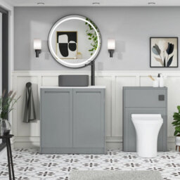 Royal Bathrooms Royal Bathroom Elmore 800mm Matt Pebble Grey Freestanding Countertop Bathroom Vanity Unit 2 Door With Art Square Basin - thumbnail 5