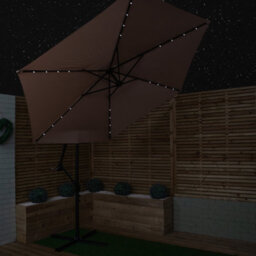 Samuel Alexander 3M Solar Powered Cantilever Lit Banana Garden Parasol With Crank Handle & White Led Lights In Beige - thumbnail 9