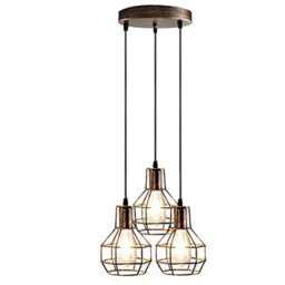 Modern Retro 3 Way Ceiling Pendant Light Cluster Nest Cage Light Fitting Brushed Copper Lampshade Style Home E27 Lighting Kit